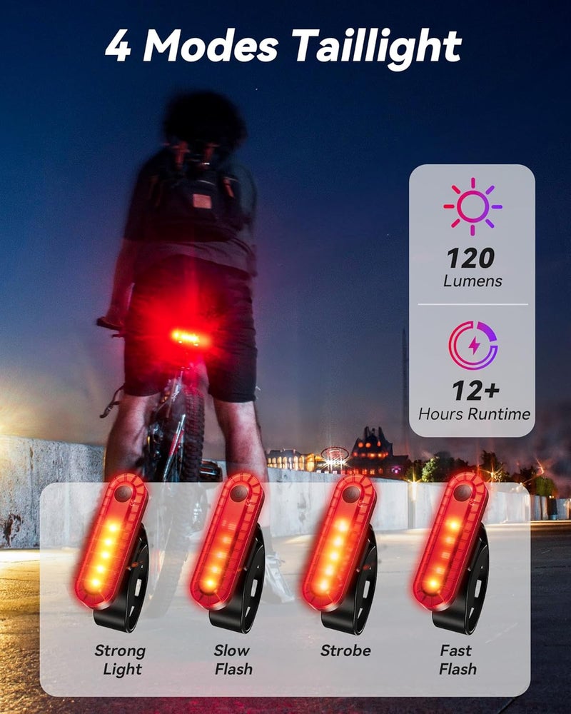 Prasky Bike Lights for Night Riding, USB Rechargeable Mountain Bicycle Headlight, Super Bright, Waterproof, 6+4 Light Modes Bike Light Set for Cyclists and Commuters - Image 3